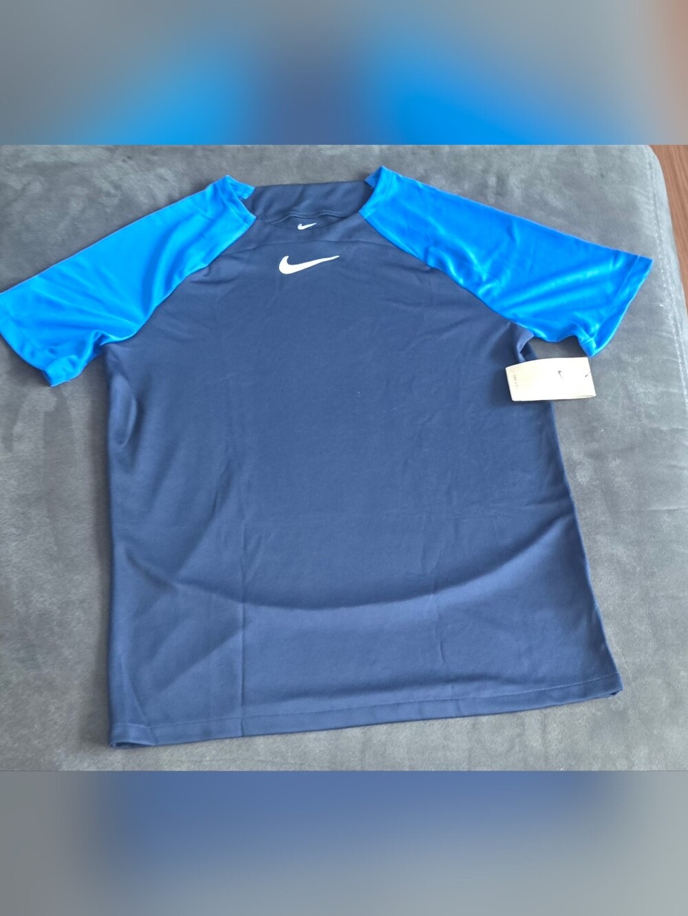 Nike Navy Body with Bright Blue Raglan Sleeve Performance Tee Dryfit Mens Size L